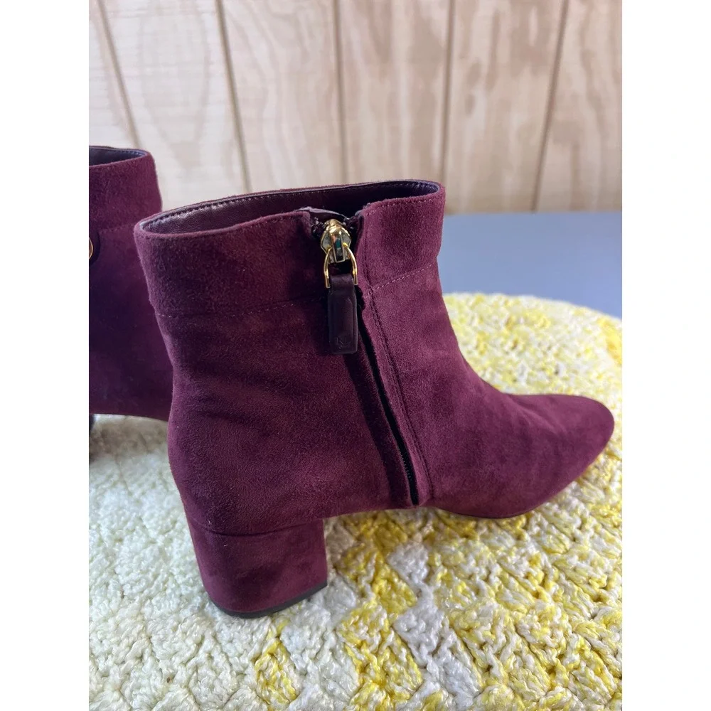 BOHO‎ Ralph Lauren Burgundy Suede Block Heel Ankle Boots Women's Size 7B Wynne